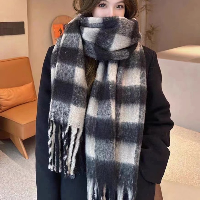 秋冬季美拉德复古港风森系厚款长款格子围巾韩系披肩围脖保暖
