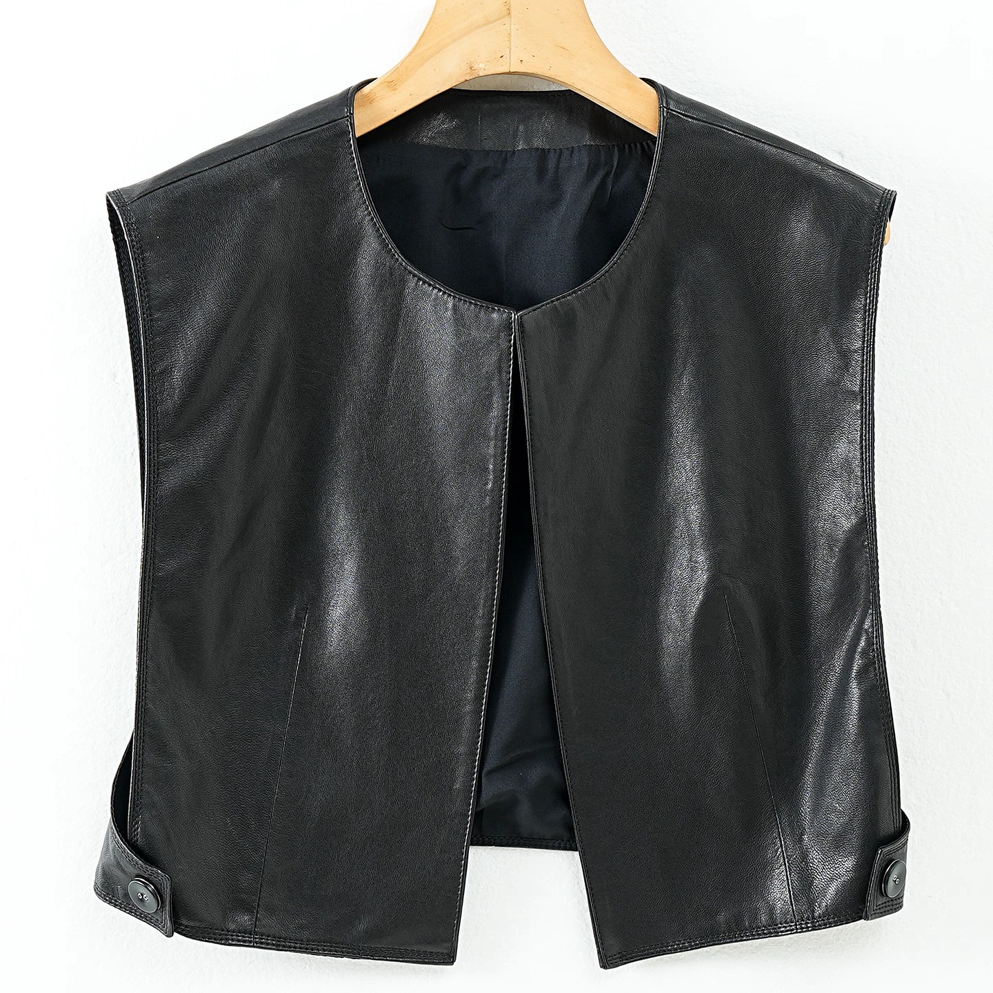 100%绵羊皮小个子极简百搭真皮马甲外套