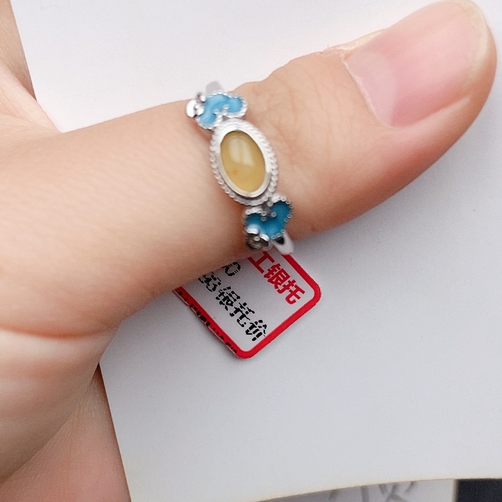 翡翠戒指银S925镶嵌天然A货翡翠