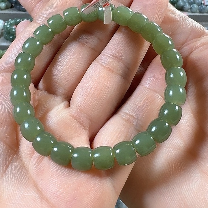 和田玉手链未镶嵌新疆若羌青黄口料直切卡8