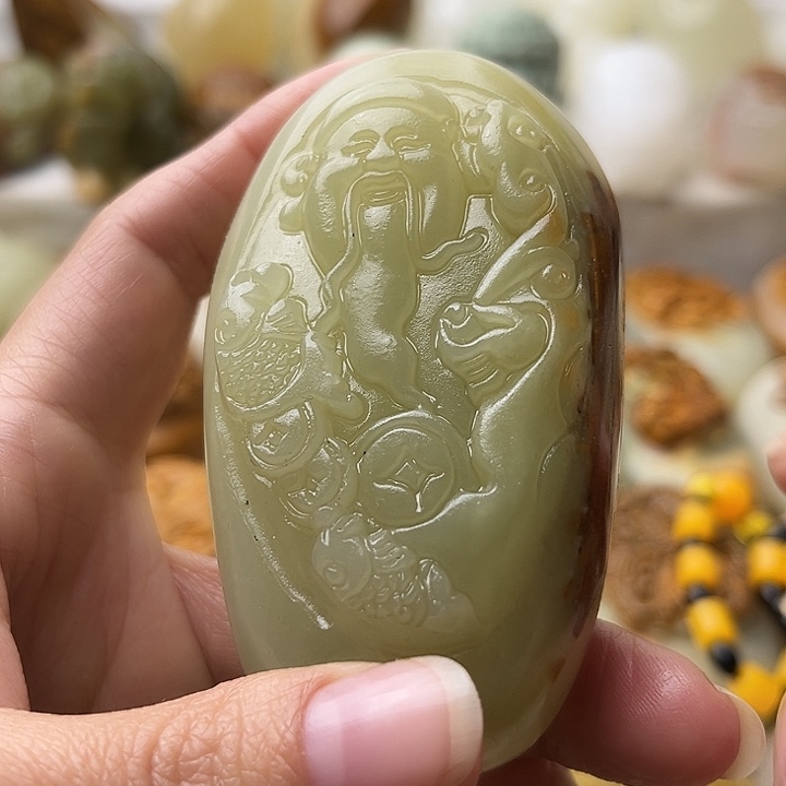 石材古青石不退换财神微瑕