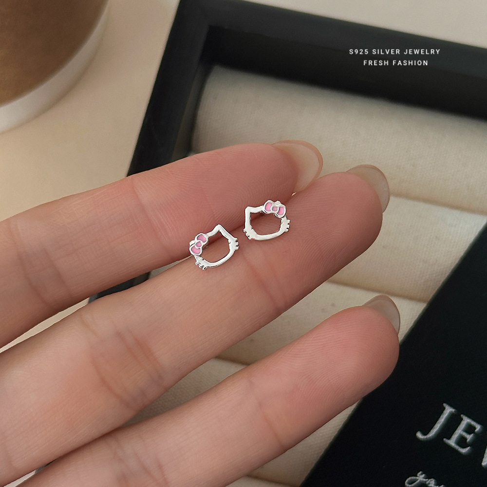 925银耳饰 Kitty猫耳钉925纯银2025新款爆款猫咪可爱养耳洞耳骨钉