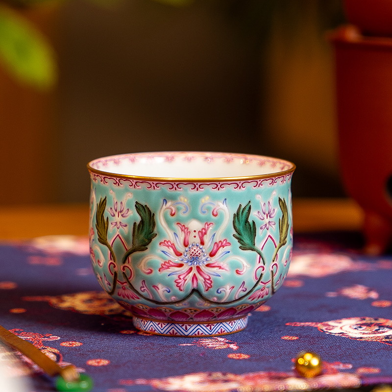 溢珍堂松石绿棉花小炉式杯