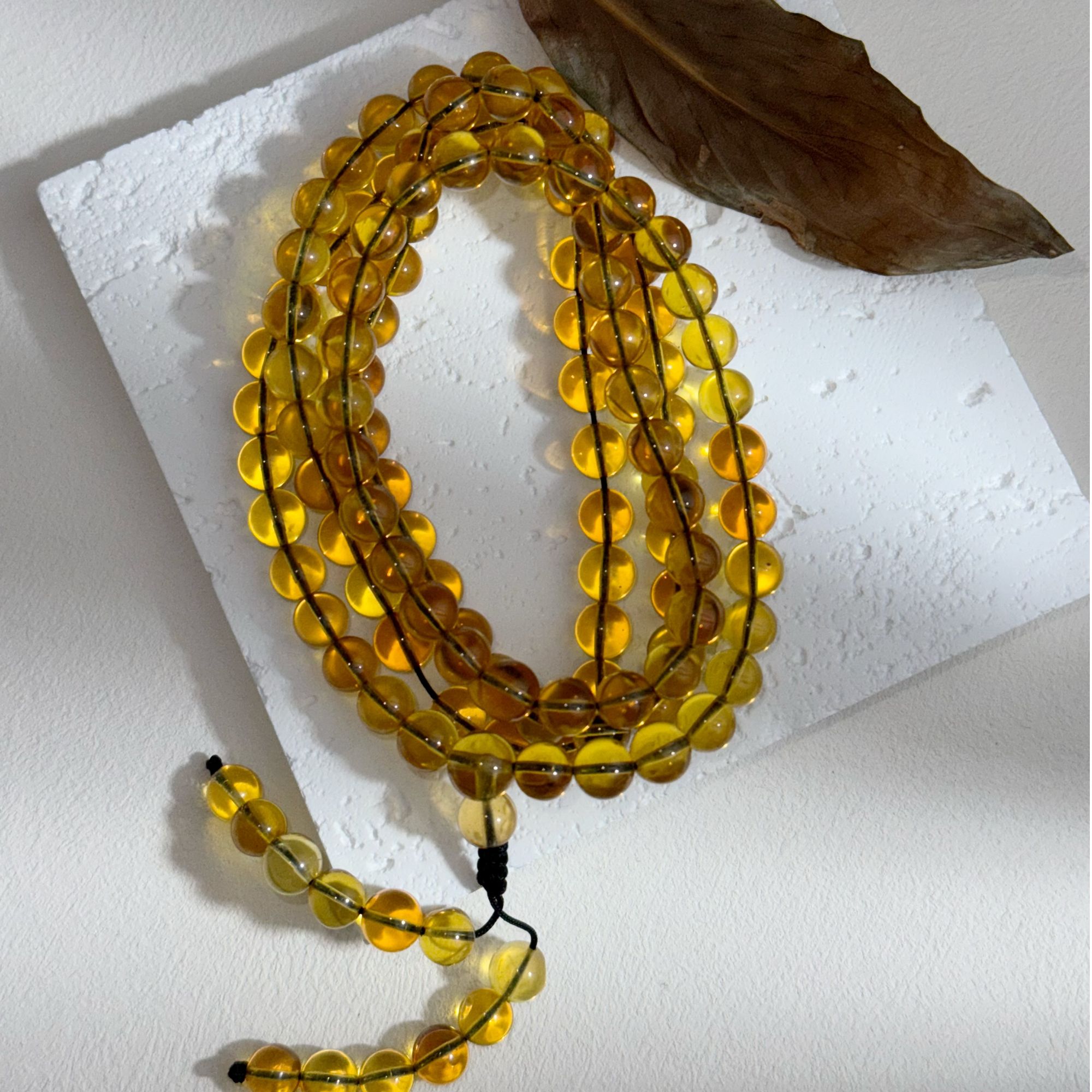 天然缅料净水蓝珀圆珠108念珠项链6mm+