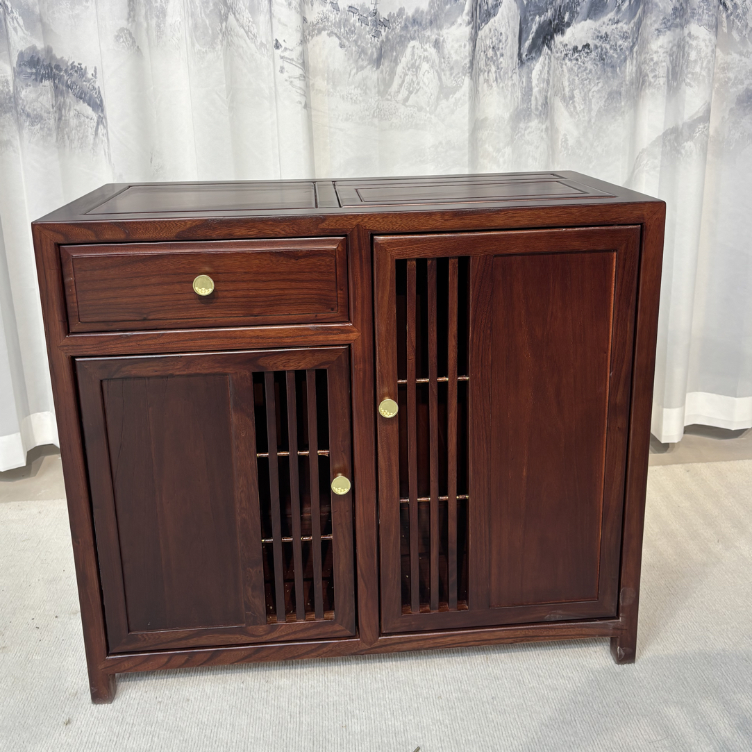 新中式榆木茶水柜实木家用茶吧机泡茶烧水壶边柜多功能一