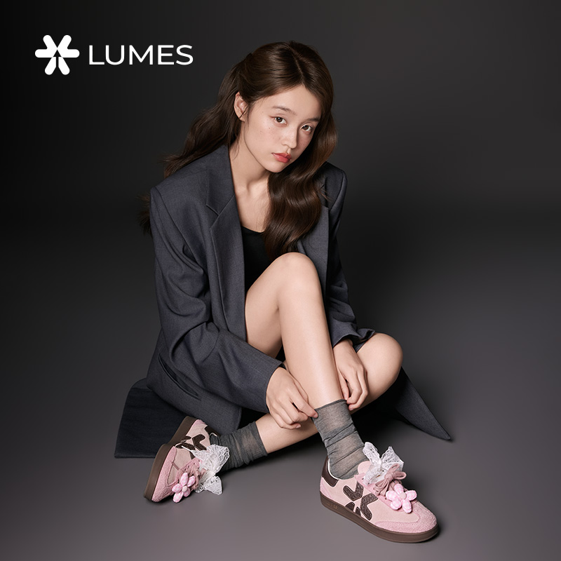 LUMES &YHGM 秋冬季2025新款轻便透气复古德训鞋休闲百搭粉色板鞋