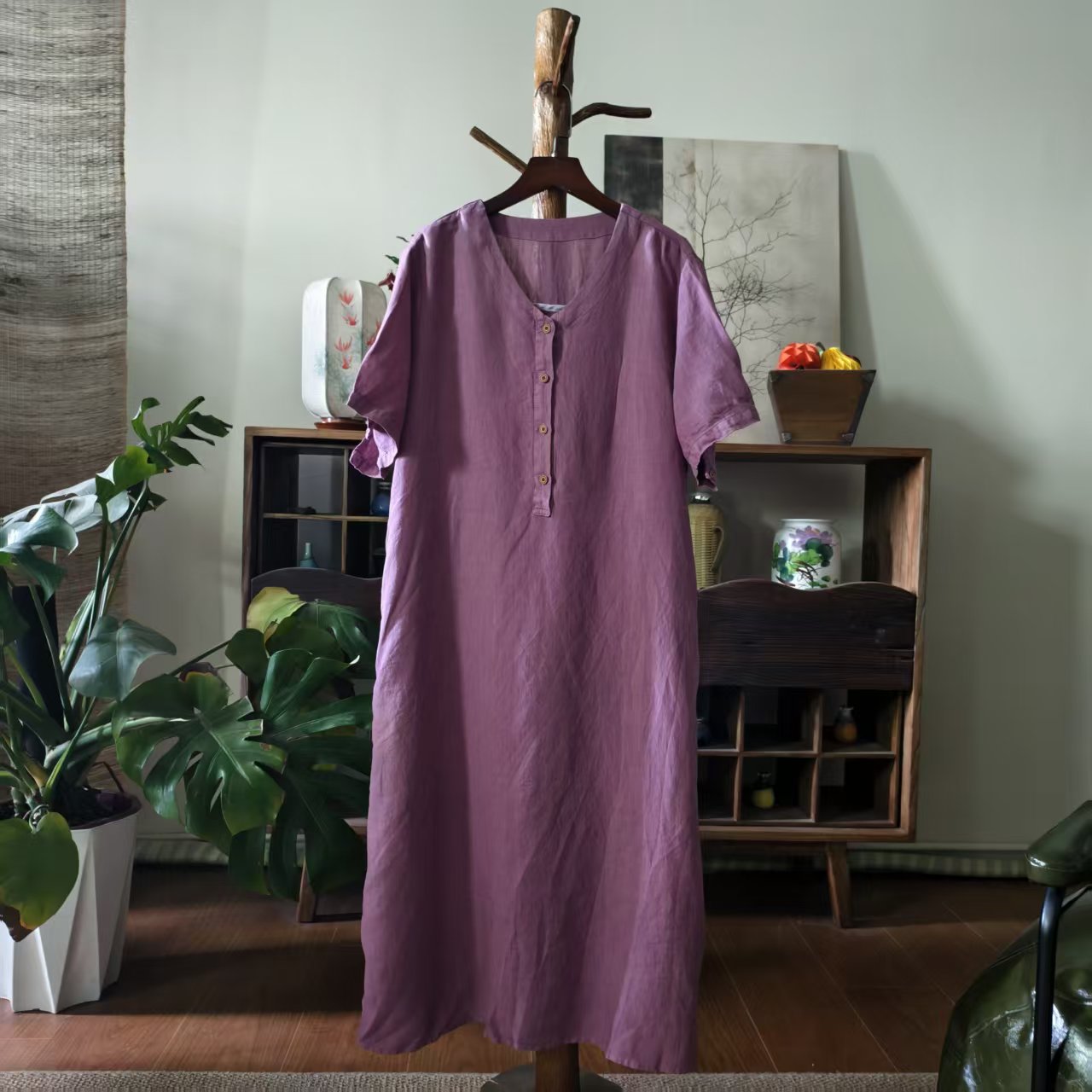 【大梅子推荐】设计款亚麻腰带连衣裙X2301