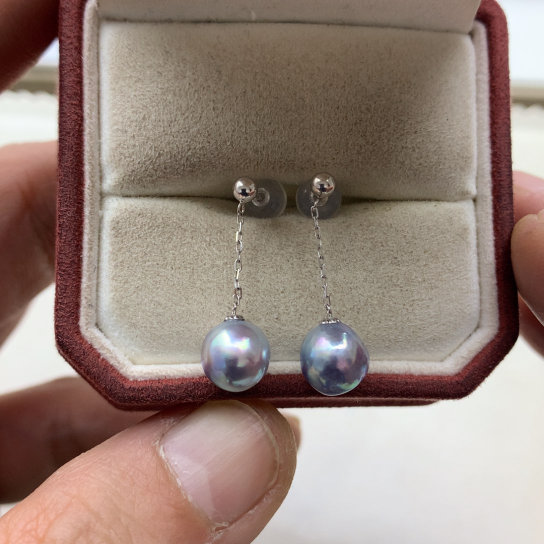 海水珍珠耳饰18K金镶嵌7.5-8真多麻风在吹耳线