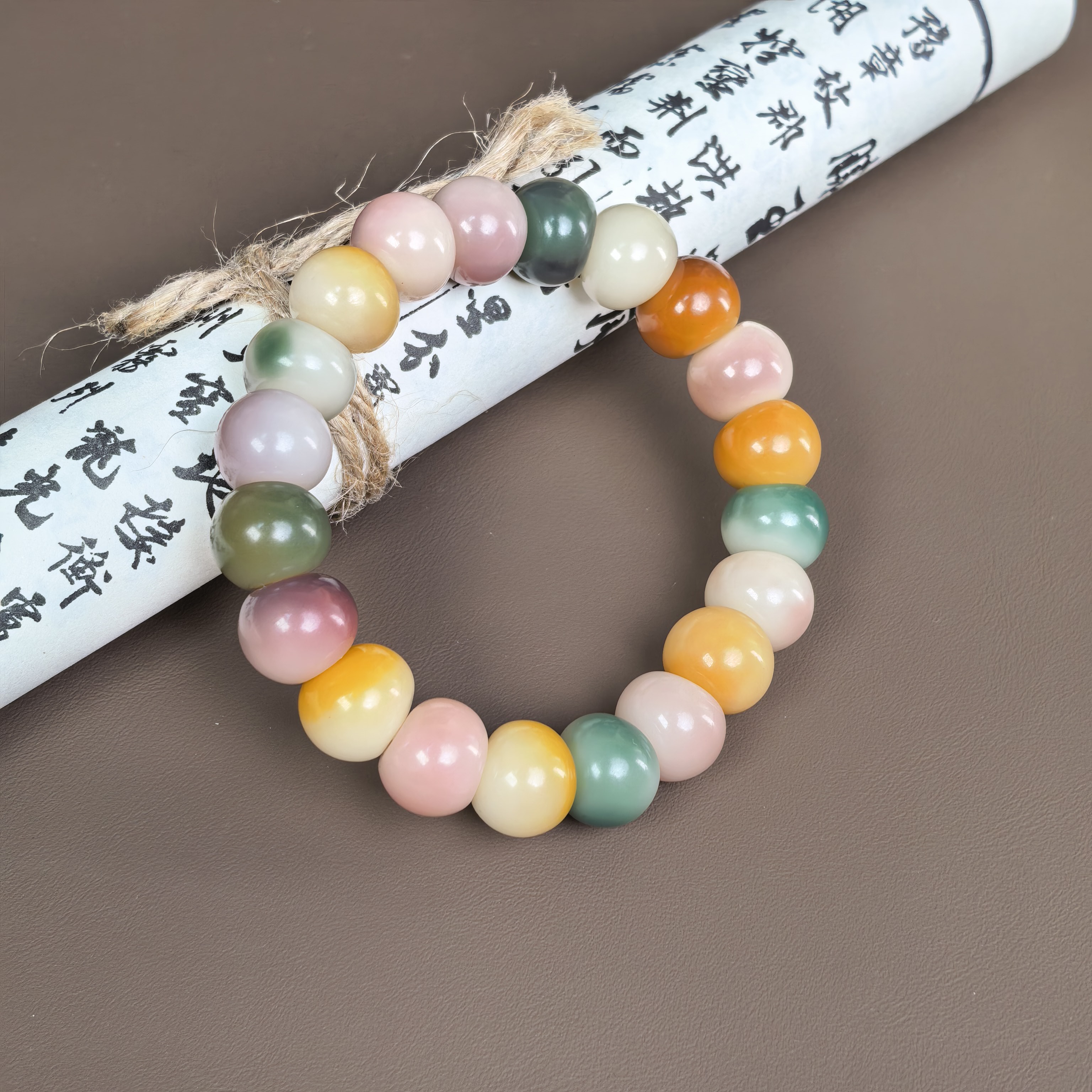 {观月-山竹}糖果琉璃盏山竹手串，菩提根，14mm
