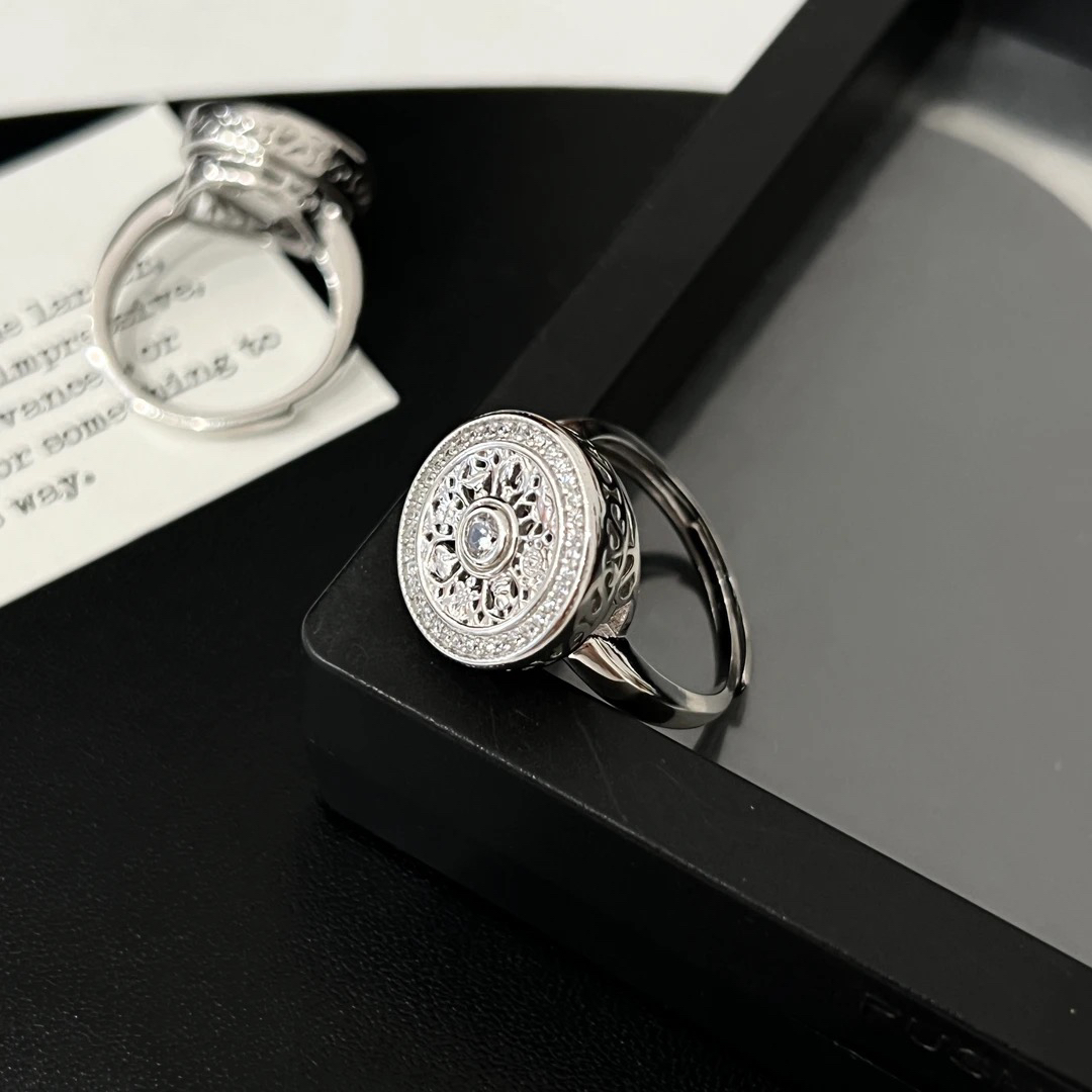 925银合成锆石戒指 《罗盘》复古简约时尚首饰锆锆开口转动纯银戒指