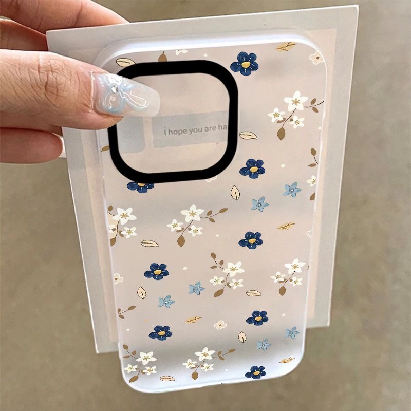蓝白花朵适用于iphone16Epromax苹果手机壳全包大孔软壳