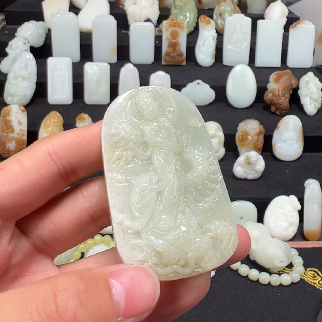 和田玉颈饰银S925镶嵌