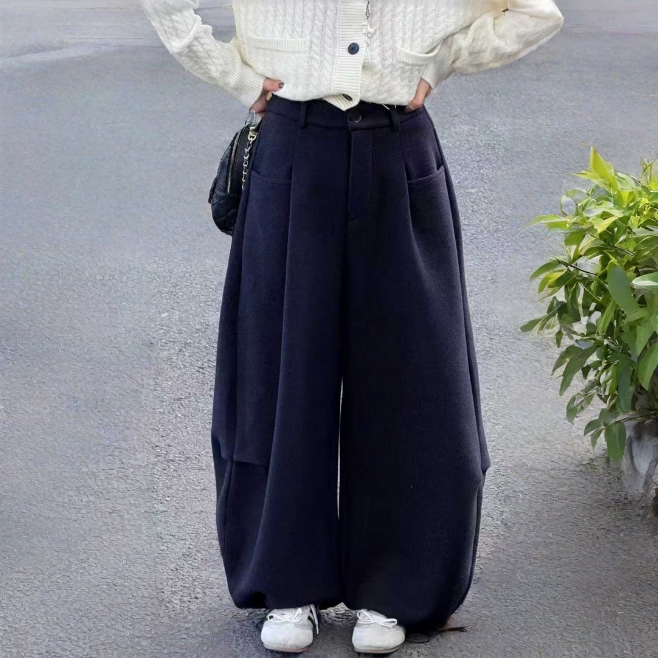 Manmi   半松紧腰加绒羊毛弯刀裤  78001（A0）