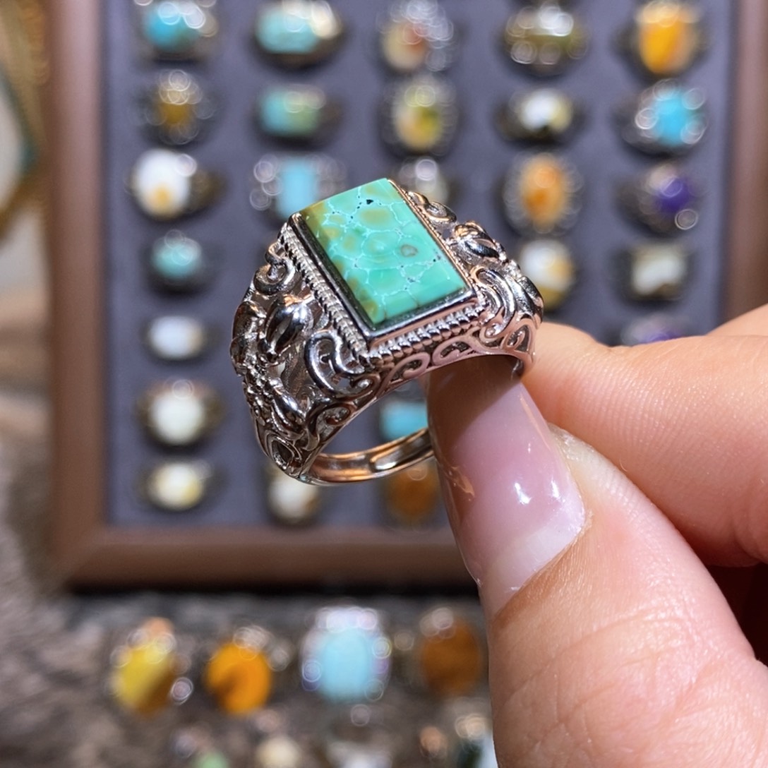 绿松石戒指银S925镶嵌戒指