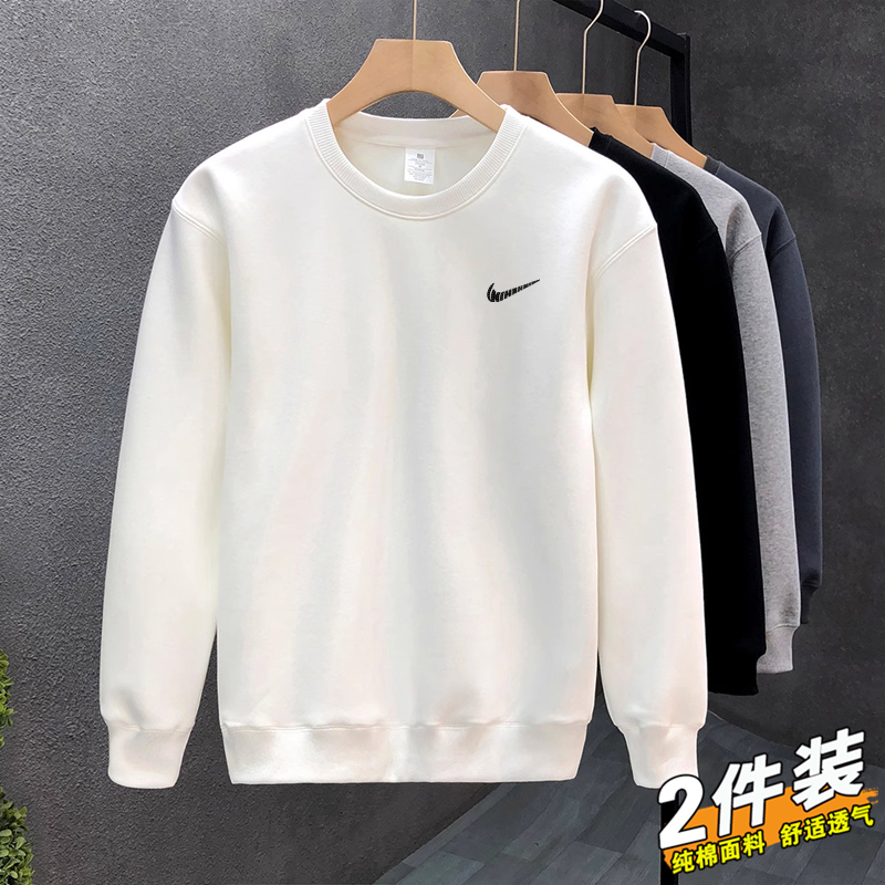 NK品牌男士卫衣2025秋冬新款套头长袖加绒加厚上衣宽松圆领打底衫