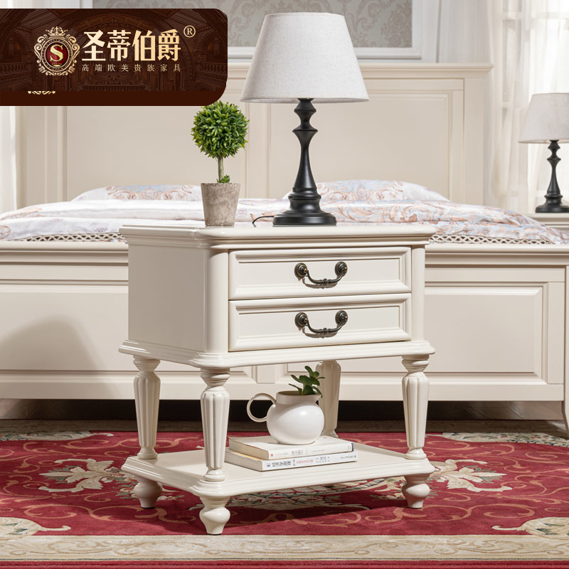 美式床头柜全实木简美风格卧室家具乡村欧式白色床边柜储物柜