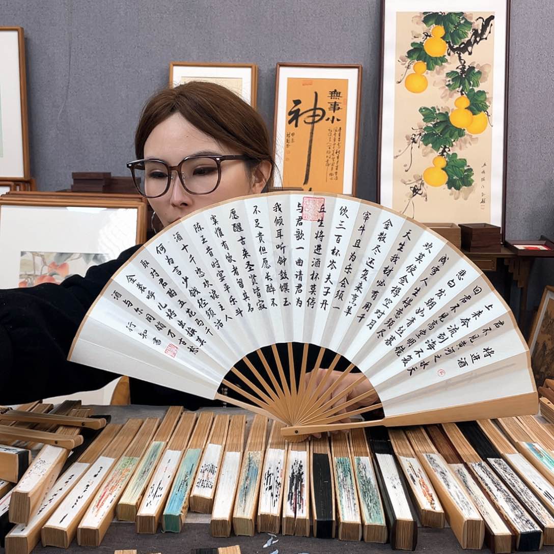 国画10寸玉竹-纯手绘-文玩扇骨（默认粘好）将进酒徐