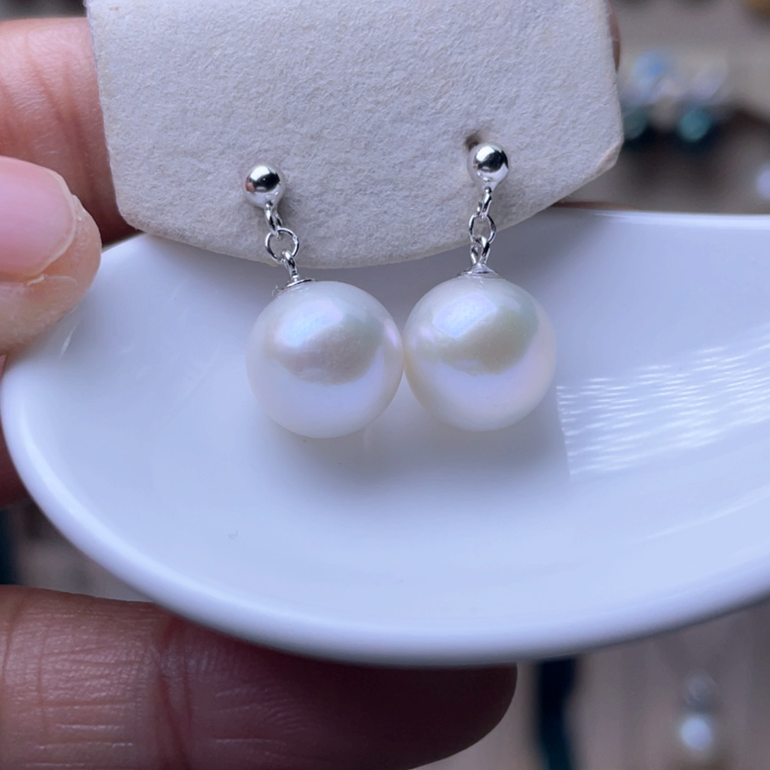 淡水珍珠耳环银S925镶嵌