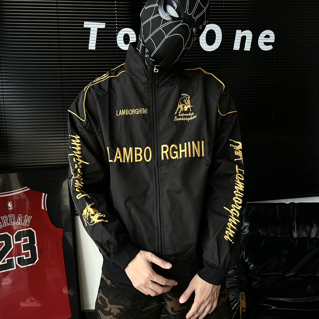 F1-Lamborghini 冲锋衣刺绣赛车服夹克机车骑行时尚休闲长袖外套