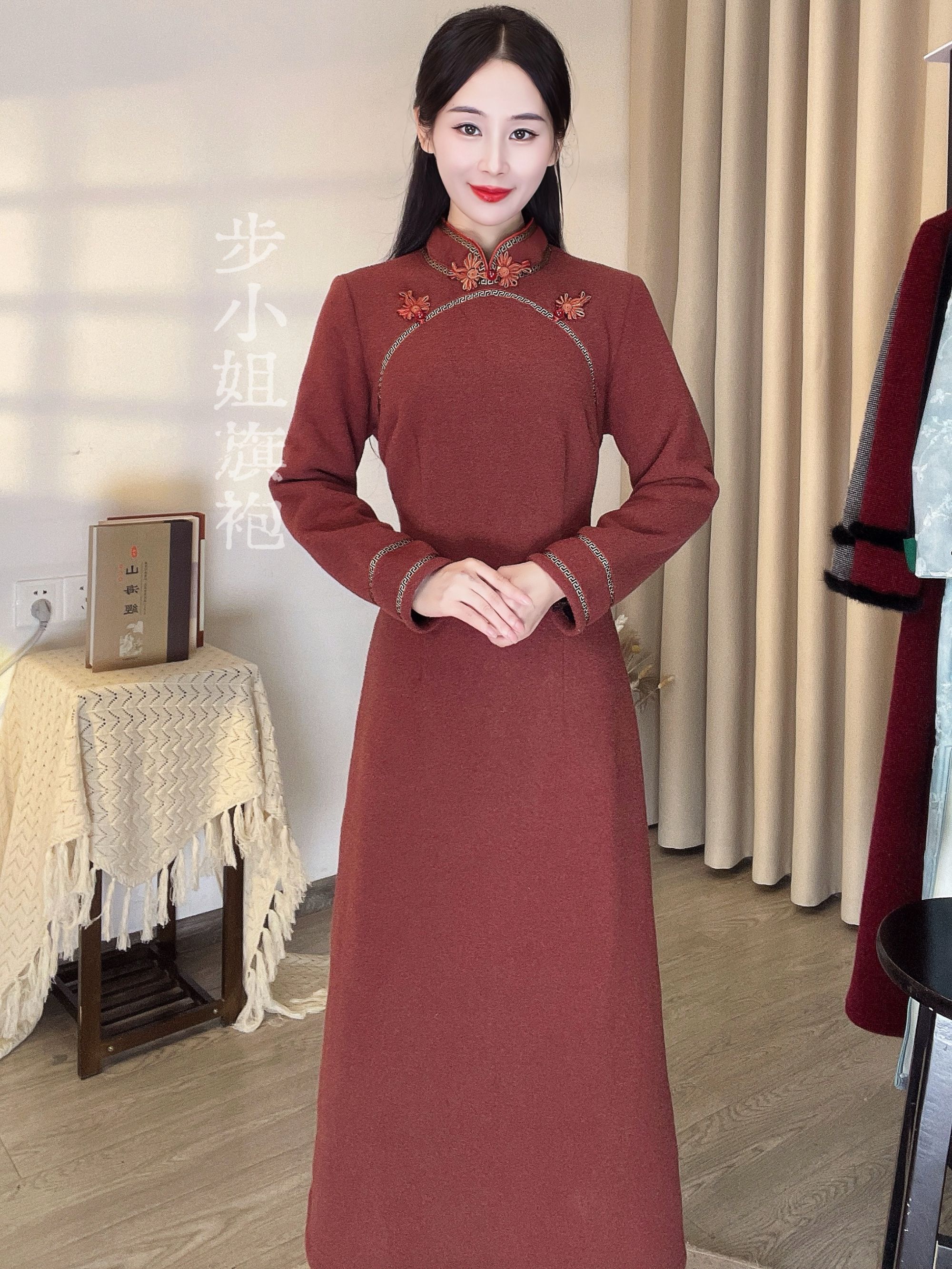 （步小姐-红红）2025冬季加厚复古喜庆A版旗袍裙日常中国风