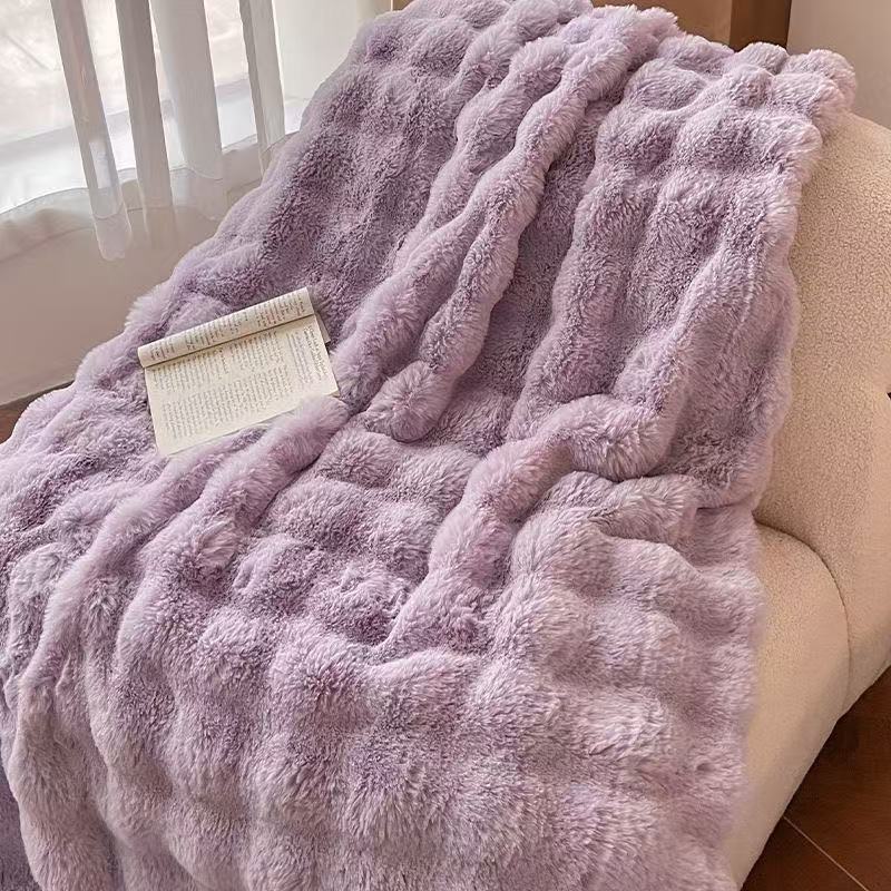 200*230cm香芋紫色 泡泡绒高克重加厚保暖毛毯双面绒床单床盖毯