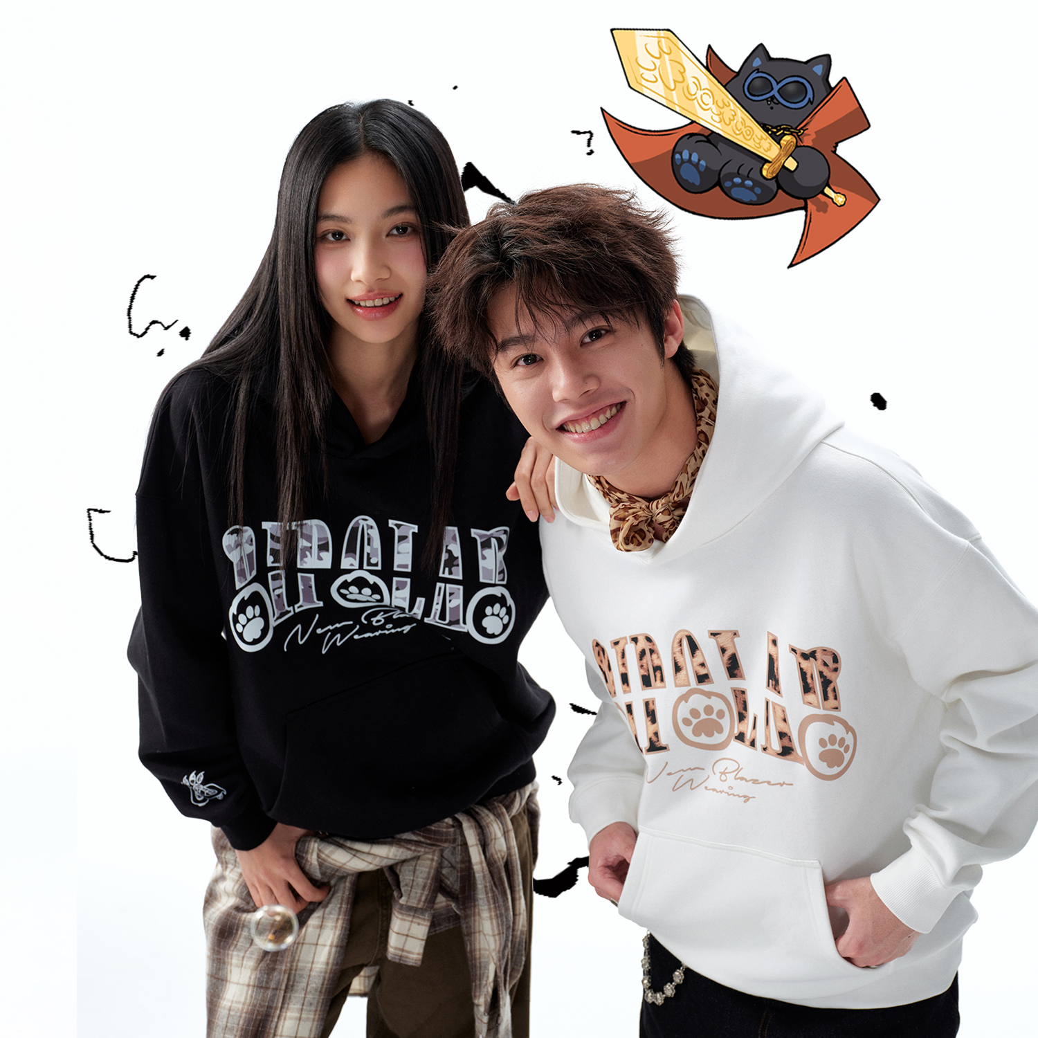 BIPOLARxMAOZY 豹纹迷彩印花连帽卫衣美式休闲宽松套头上衣18M223