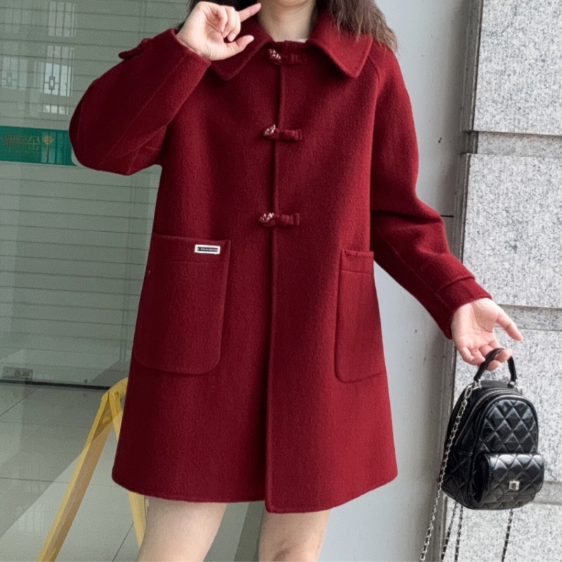 【山羊绒+绵羊毛】秋冬新品长袖宽松显瘦双面羊毛大衣外套MZ2609