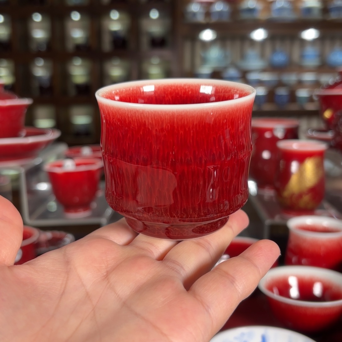 杯子景德镇原矿朗红杯
