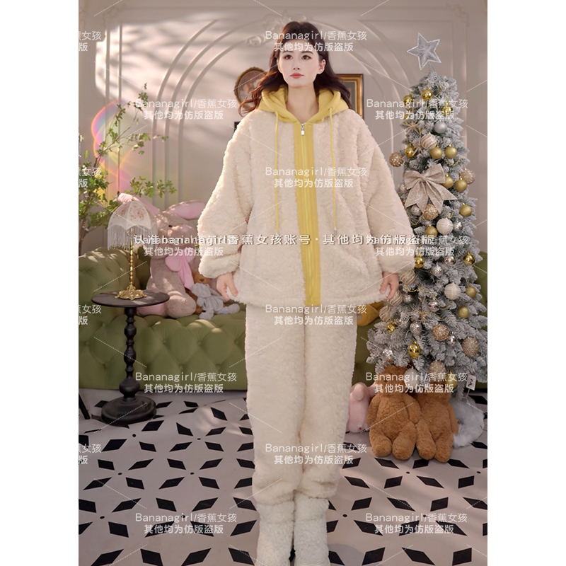 Bananagirl极寒女装秋冬季羊羔绒毛连帽外套循环蓄温保暖可外穿