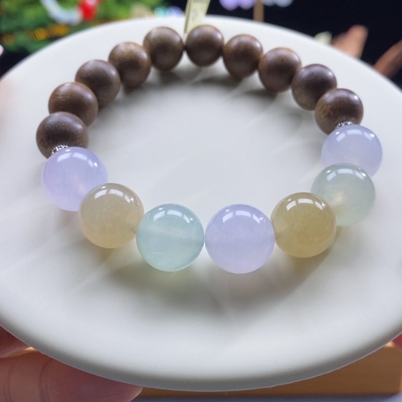 【闪购商品】沉香木手串翡翠西柚色的木带宝手串