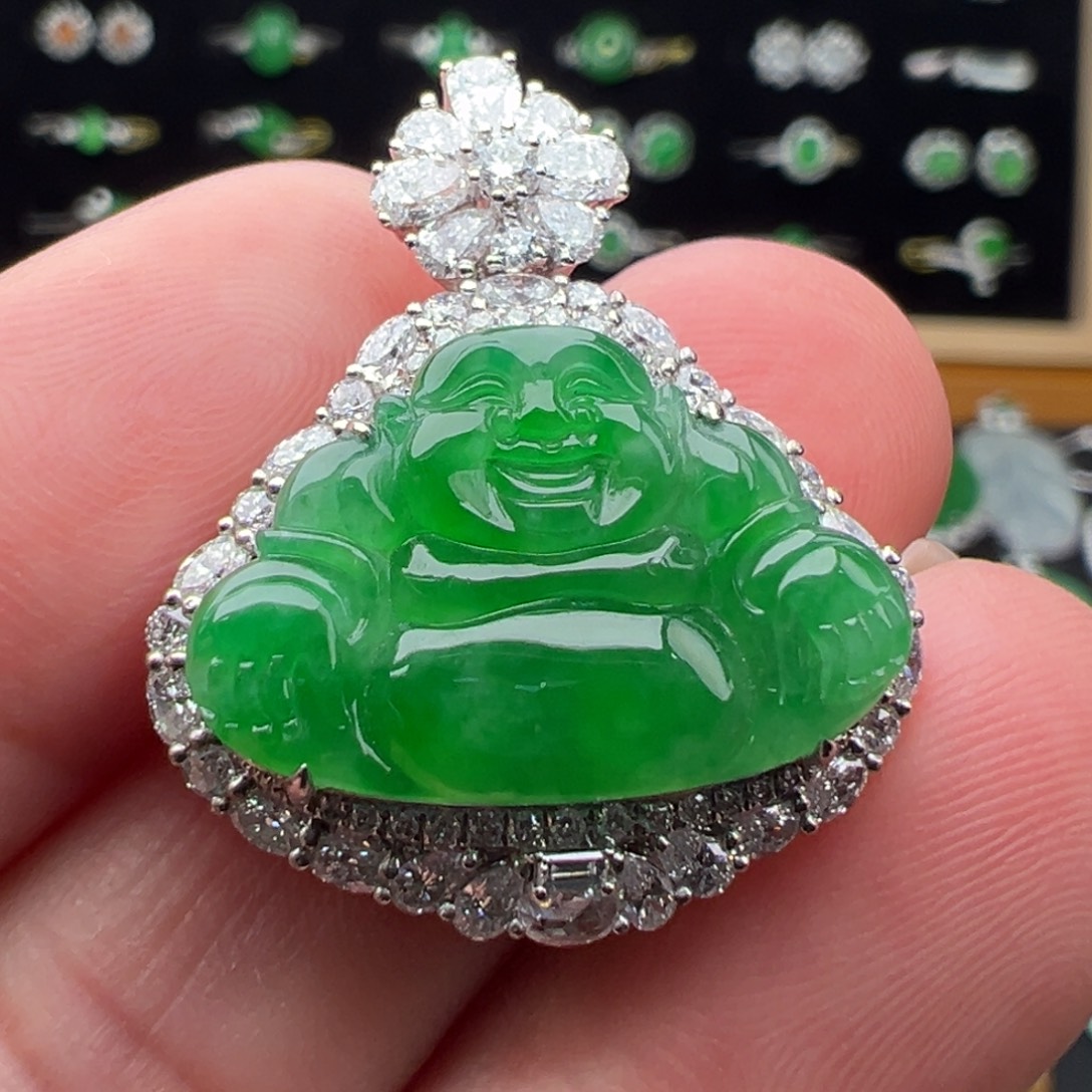 翡翠18K金镶嵌颈饰佛13.8