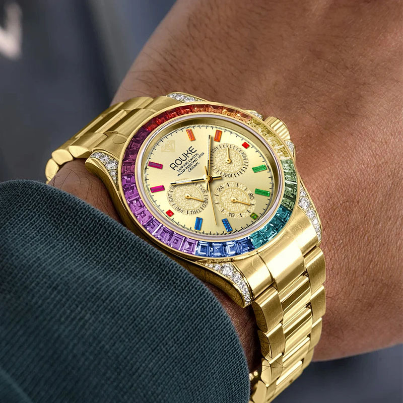 【国检直发】全新未使用/新款真金真钻彩虹迪全自动男士腕表065
