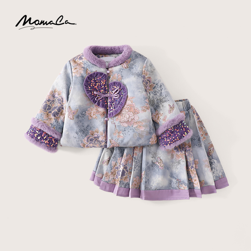 MOMOCO冬季新款女童甜美时尚两件套国风夹棉套装75830580051