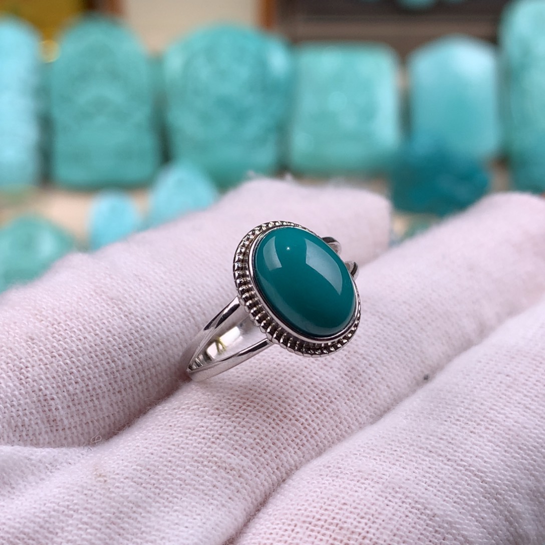 绿松石银S925镶嵌女戒