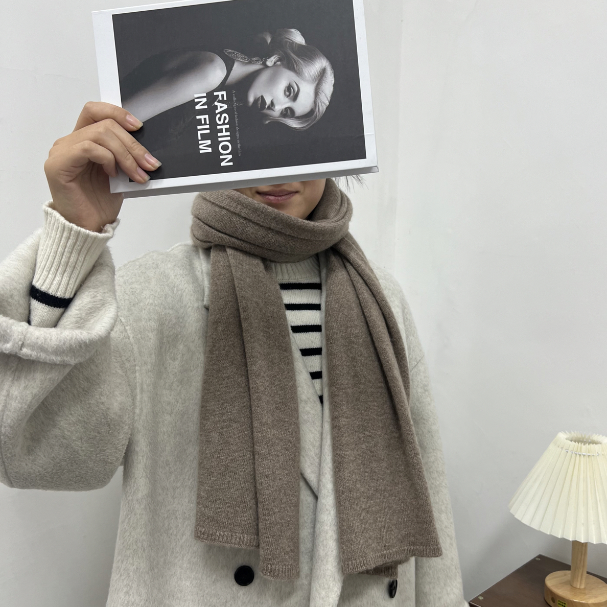 cashmere100%山羊绒大围巾女超软糯纯色围脖秋冬新款针织披肩护颈