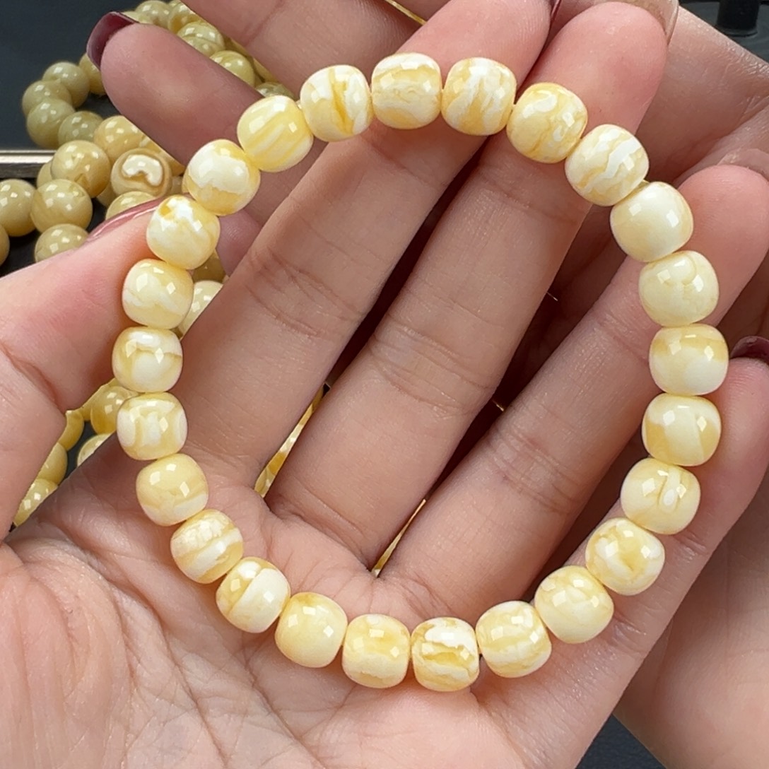 琥珀未镶嵌手链瓷白精工