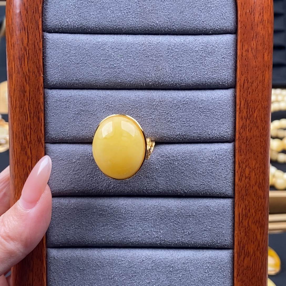 蜜蜡银S925镶嵌戒指蜜蜡戒指20#17