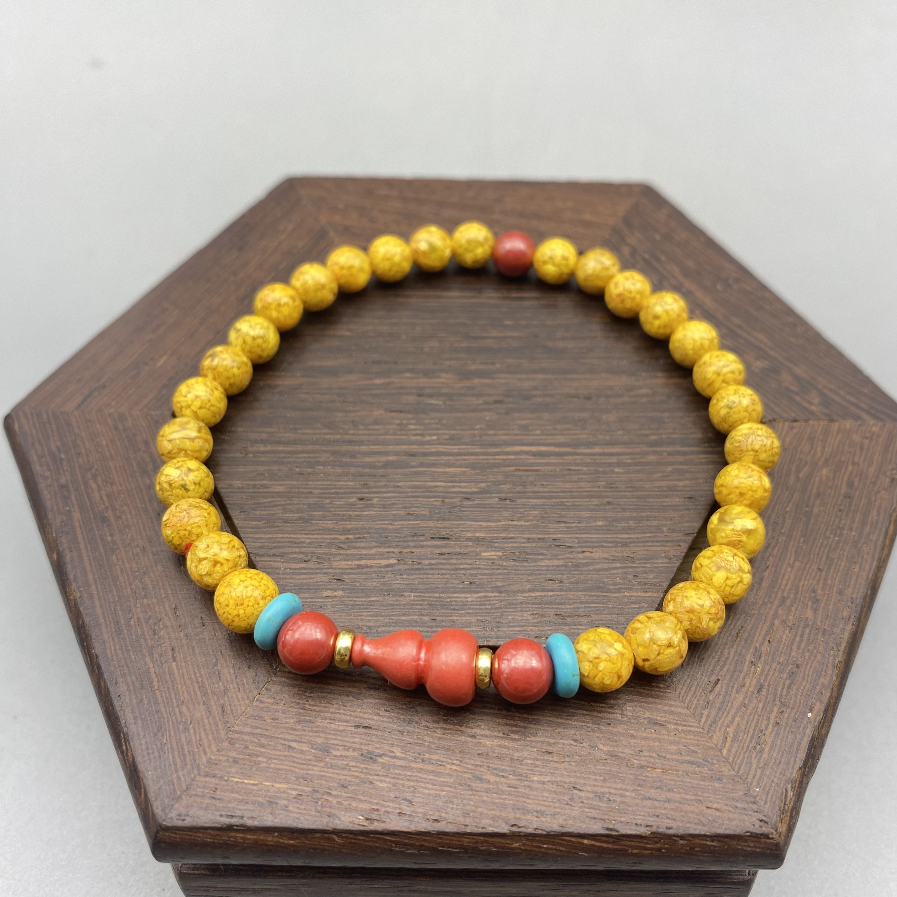 非金属树脂手链 X229-6mm经典款黄色搭配小葫芦手串