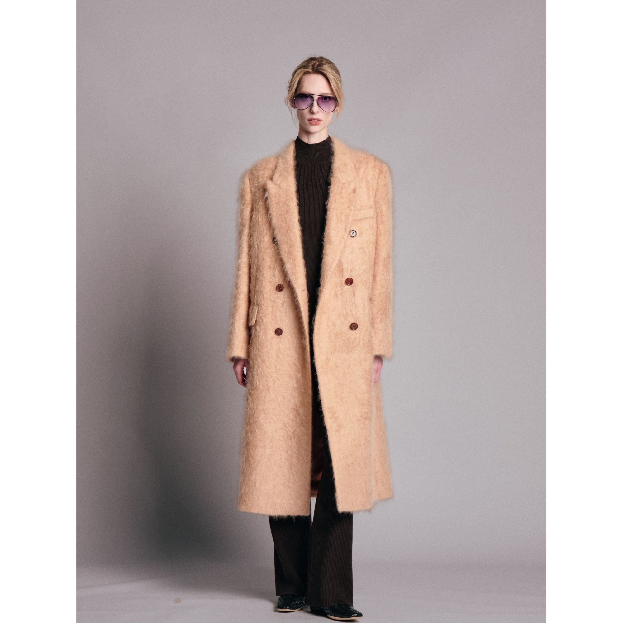 ELVIS.CHEUNG蒋云開運25AW新品时尚经典枪驳领长毛羊绒大衣