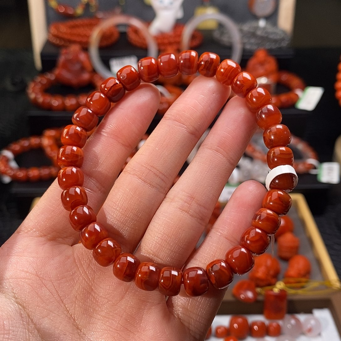 南红玛瑙未镶嵌四川凉山火焰纹老型手串7.6mm
