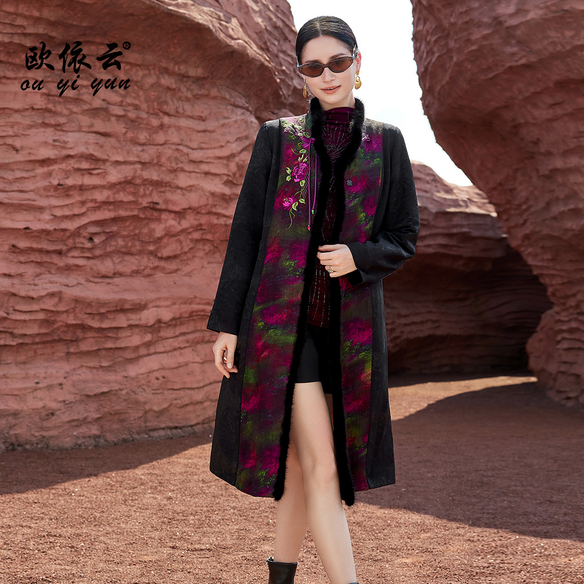 53086欧依云华丽气质外套中长款显瘦洋气妈妈秋季上衣加厚保暖