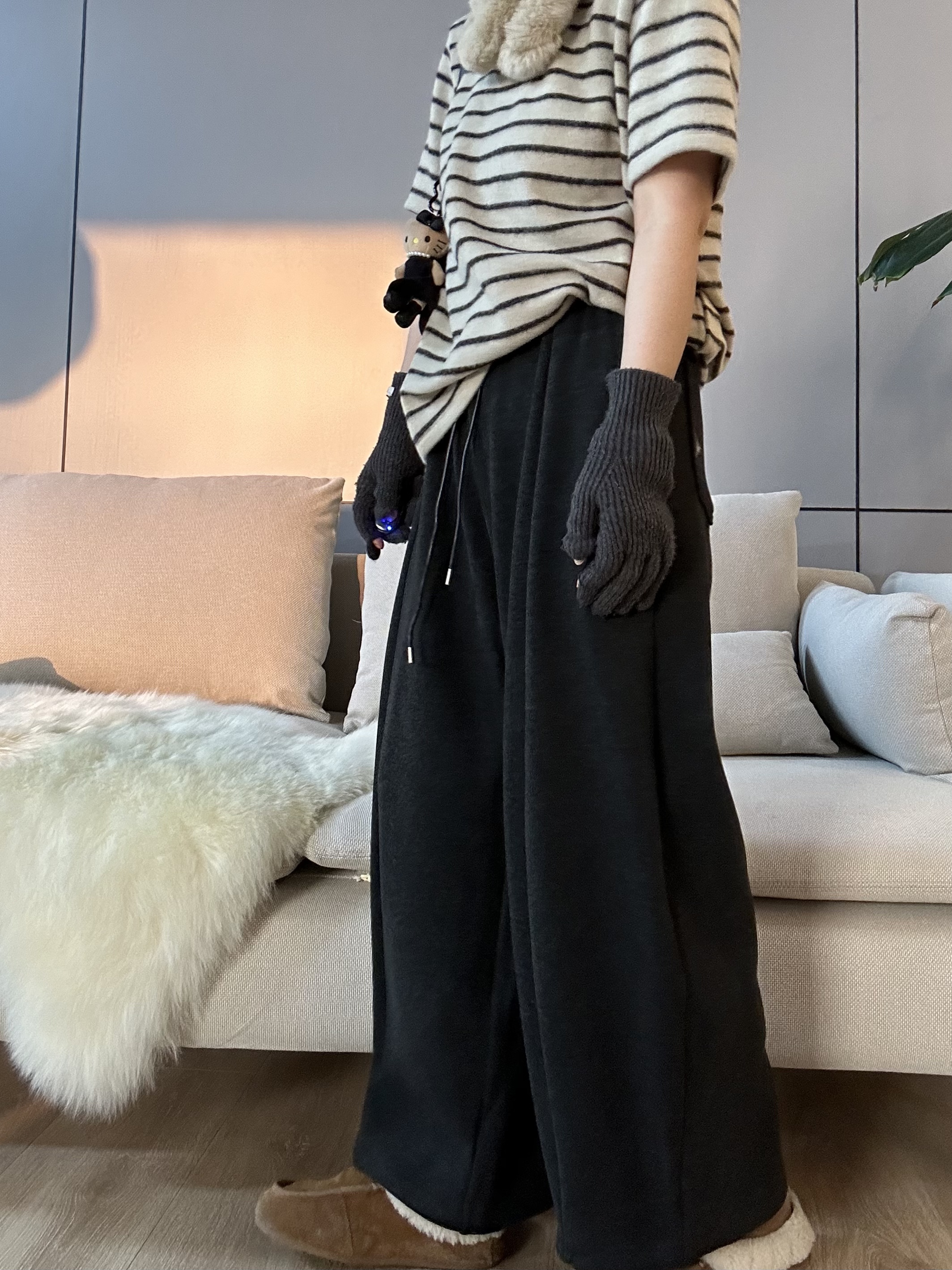 《禾木 禾木》阔腿九分裤直筒慵懒风秋冬加绒休闲裤