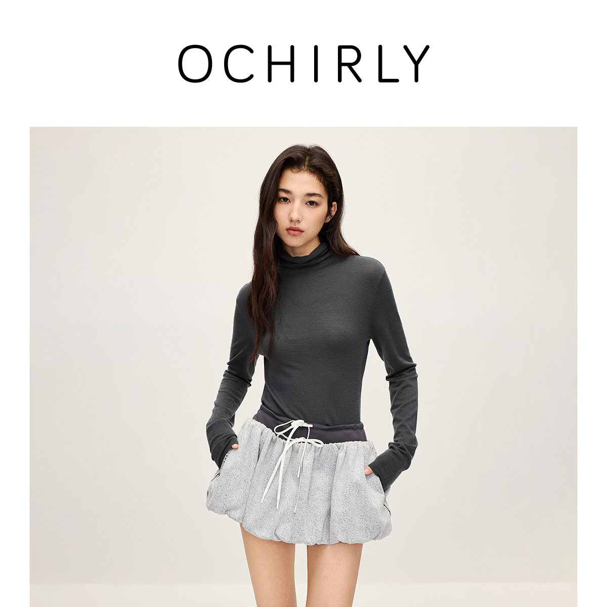 ochirly澳大利亚美丽诺羊毛高领毛衣女秋冬