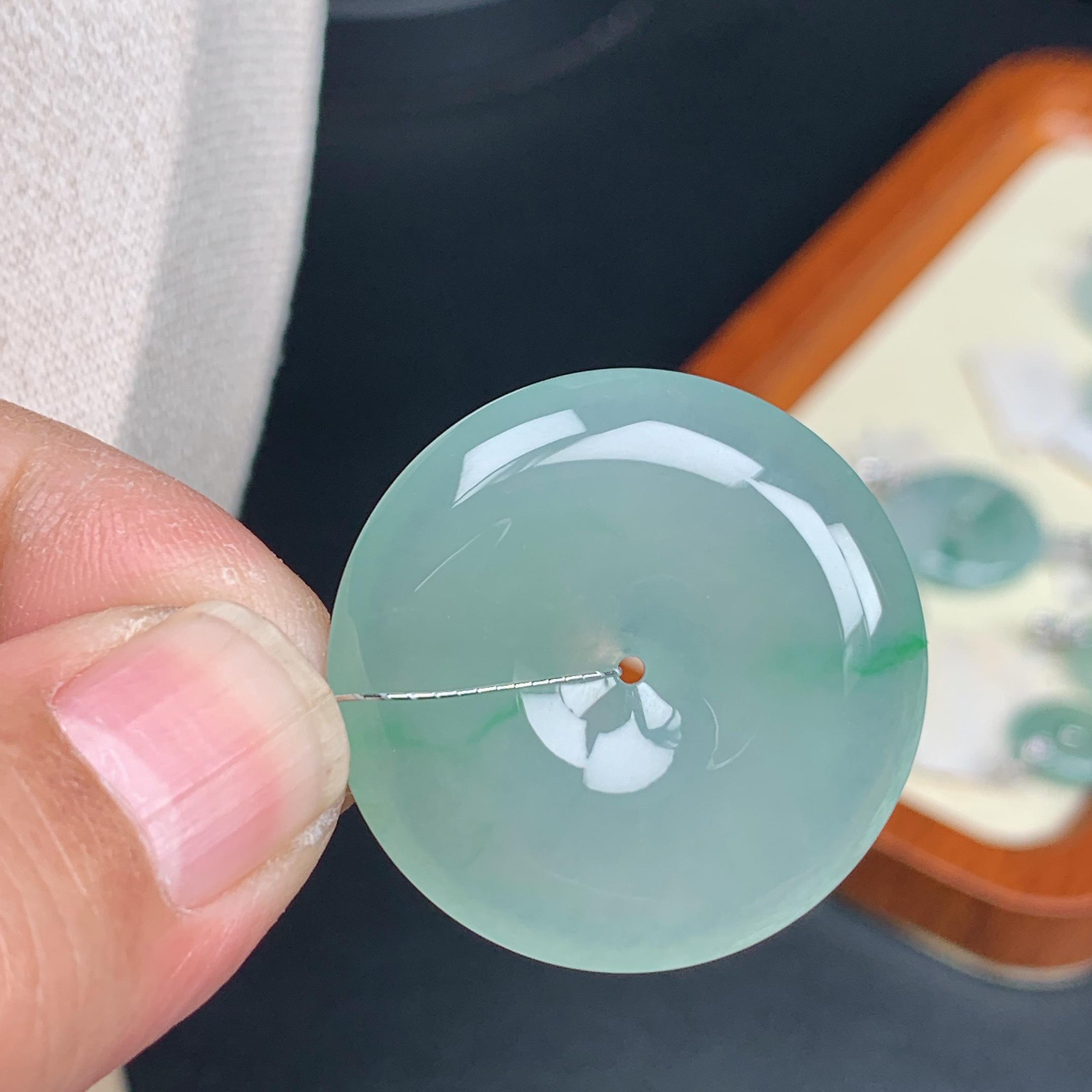 缅甸天然A货男女款冰种挂件晴底飘花平安扣玉坠翡翠吊坠33.2-5.9