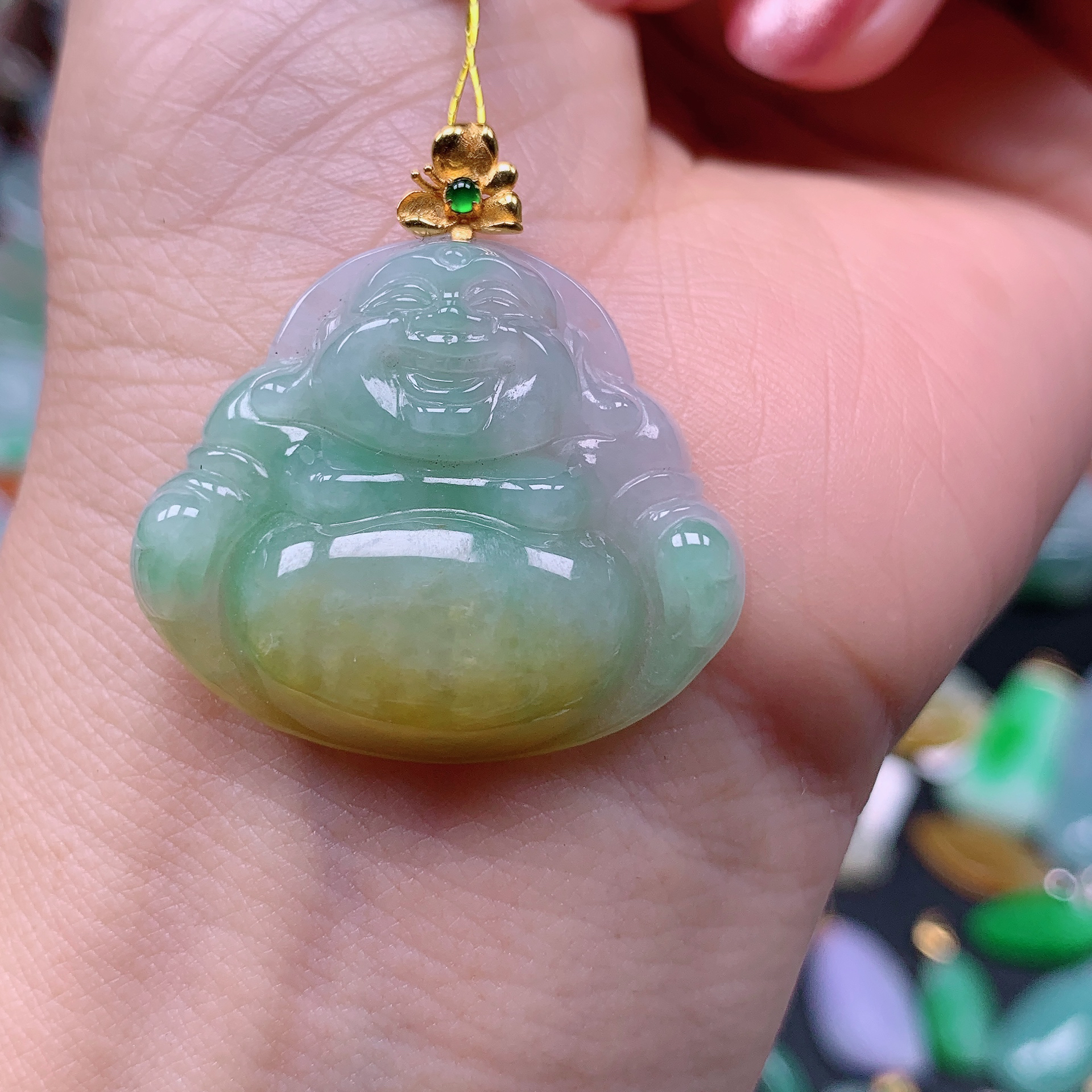 缅甸天然A货翡翠，黄加绿佛公 编号13/1229尺26.2-31-6.2