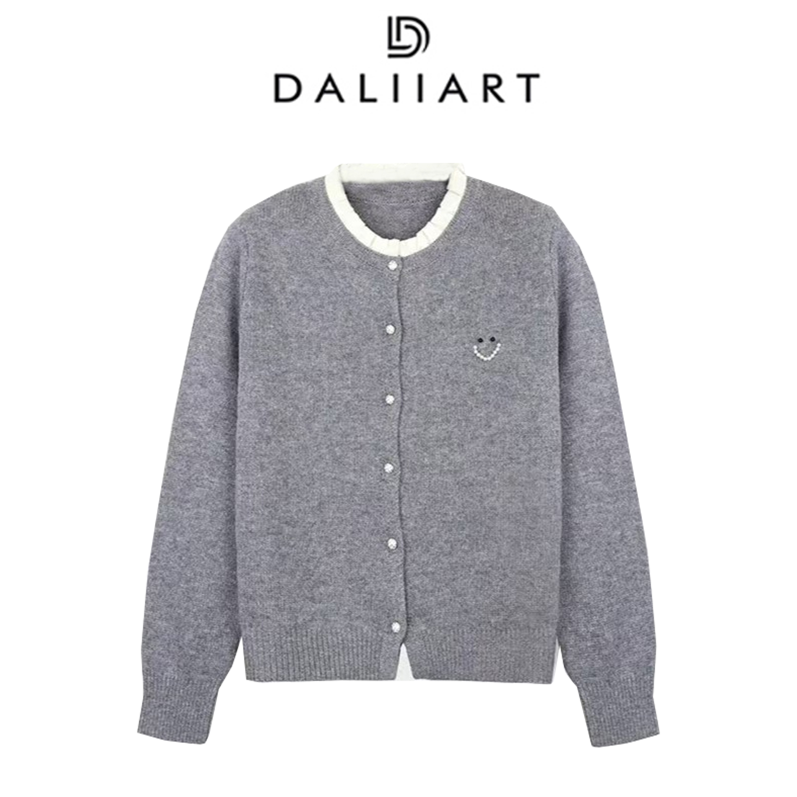 DALIART 微微一笑 100美丽诺羊毛撞色花边领钉珠绣针织衫DLTX1474