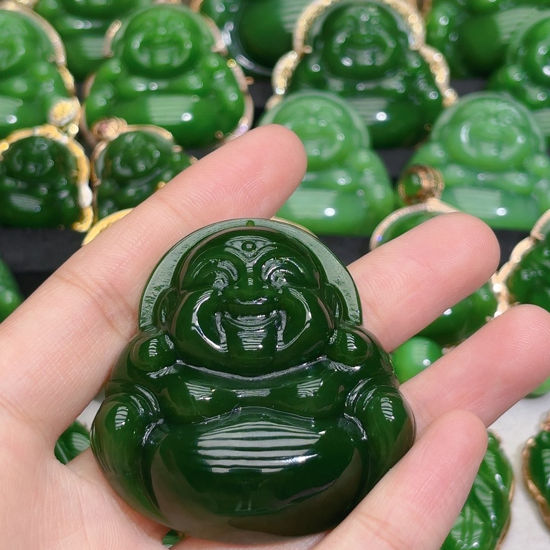 和田玉（碧玉）颈饰未镶嵌菠菜绿50佛公