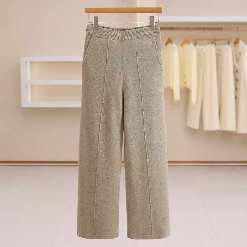 B4120-【歌】松紧腰开叉毛呢休闲裤#ZGL58K007