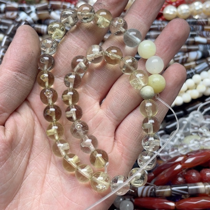 玛瑙/玉髓合金珠宝半成品一条10mm柠檬晶三通