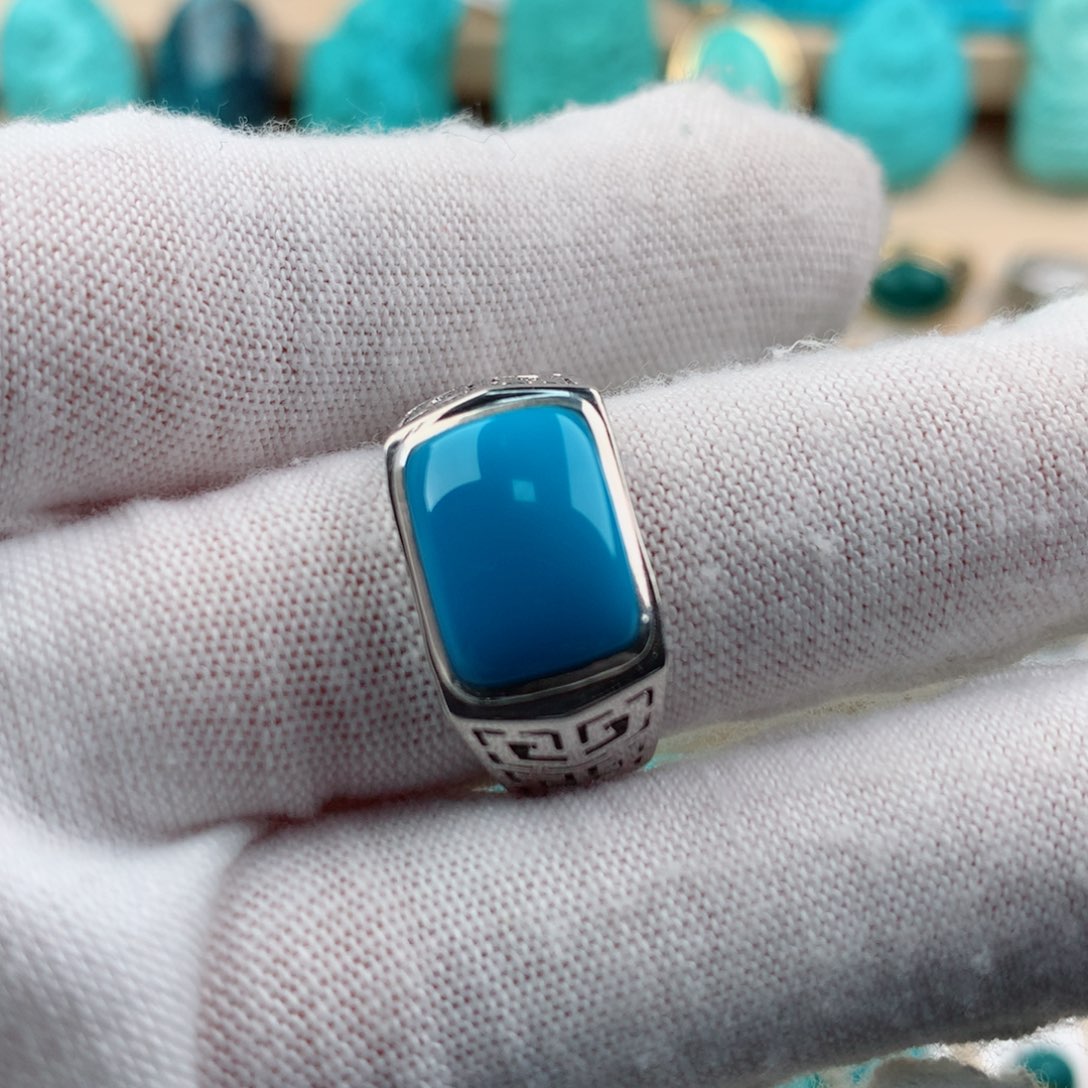 绿松石银S925镶嵌戒指